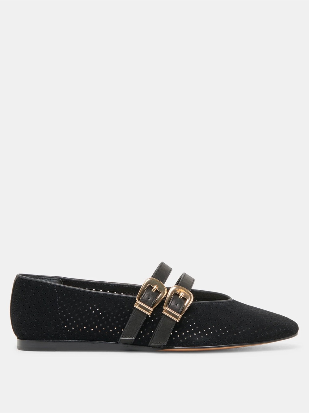 Baylee Wide Ballet Flats Onyx Perforated Suede